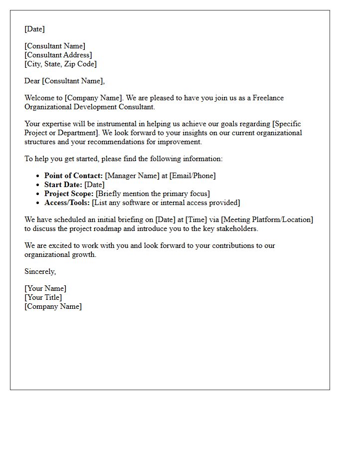 Welcome Letter to Freelance Organizational Development Consultant