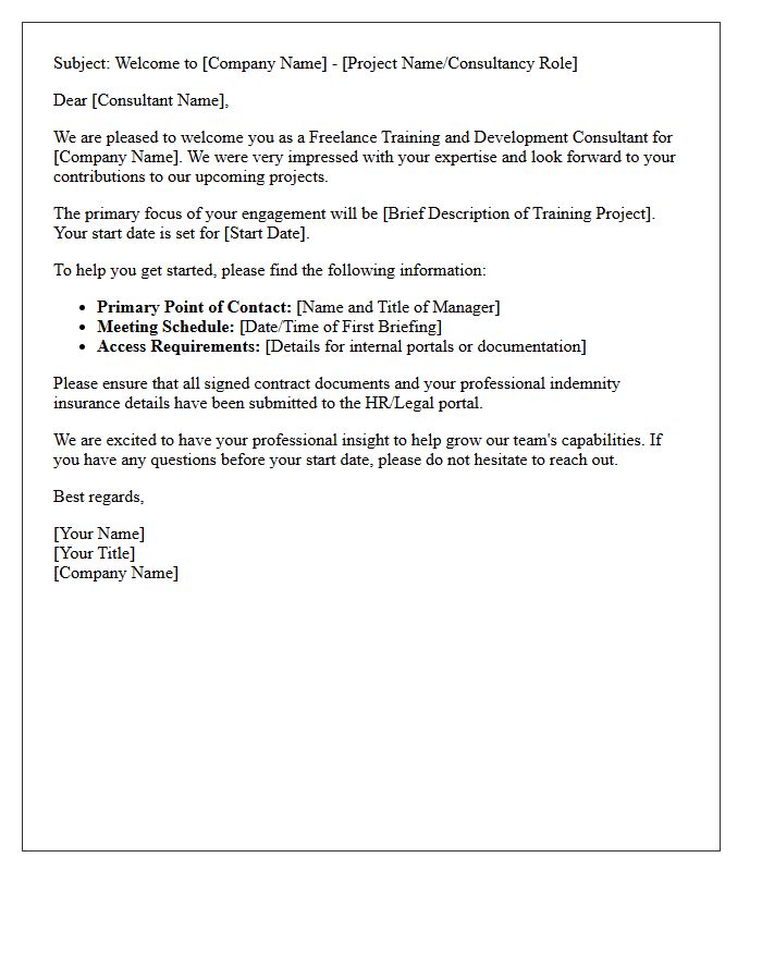 Welcome Letter to Freelance Training and Development Consultant