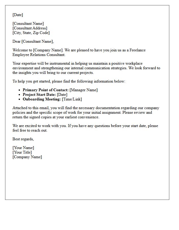 Welcome Letter to Freelance Employee Relations Consultant