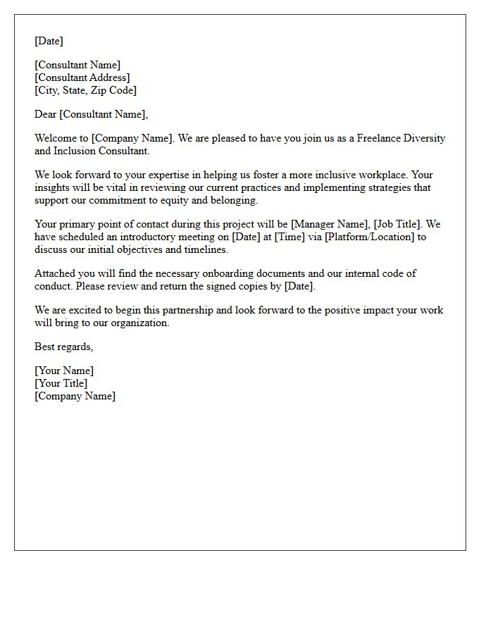 Welcome Letter to Freelance Diversity and Inclusion Consultant