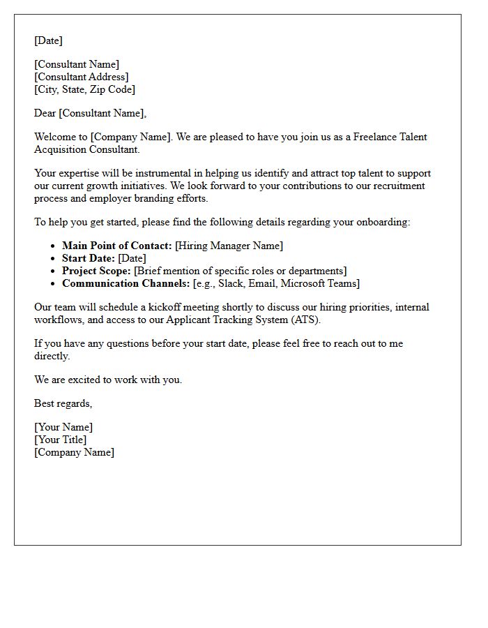 Welcome Letter to Freelance Talent Acquisition Consultant