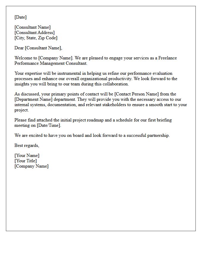 Welcome Letter to Freelance Performance Management Consultant