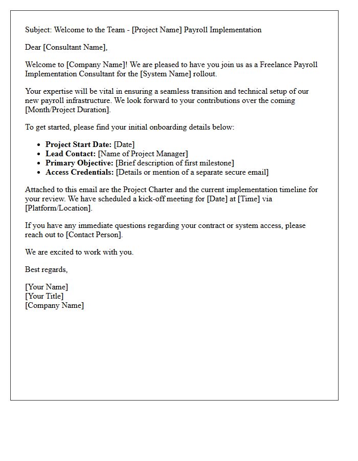 Welcome Letter to Freelance Payroll Implementation Consultant