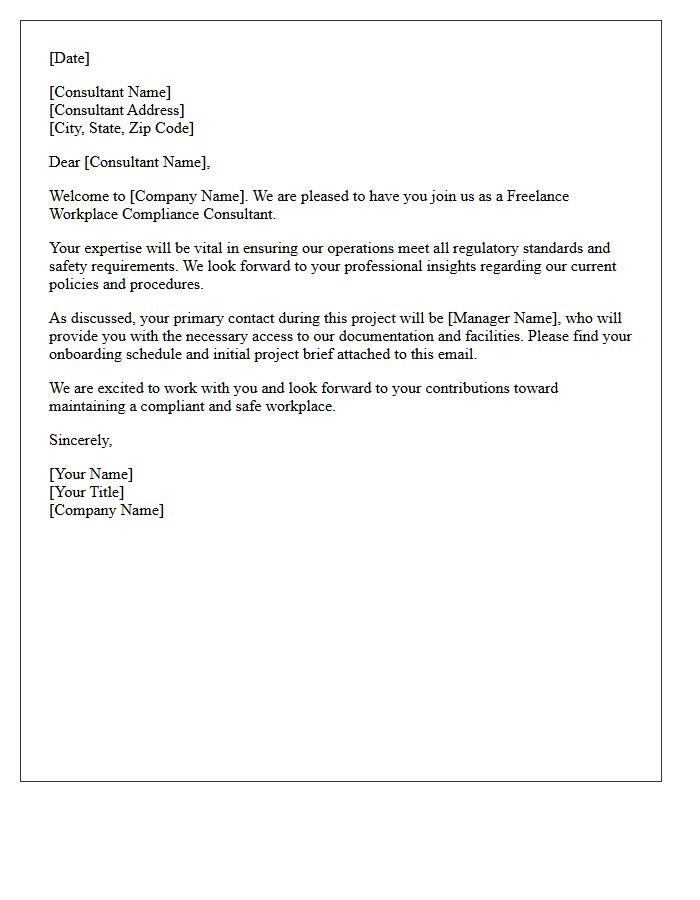 Welcome Letter to Freelance Workplace Compliance Consultant