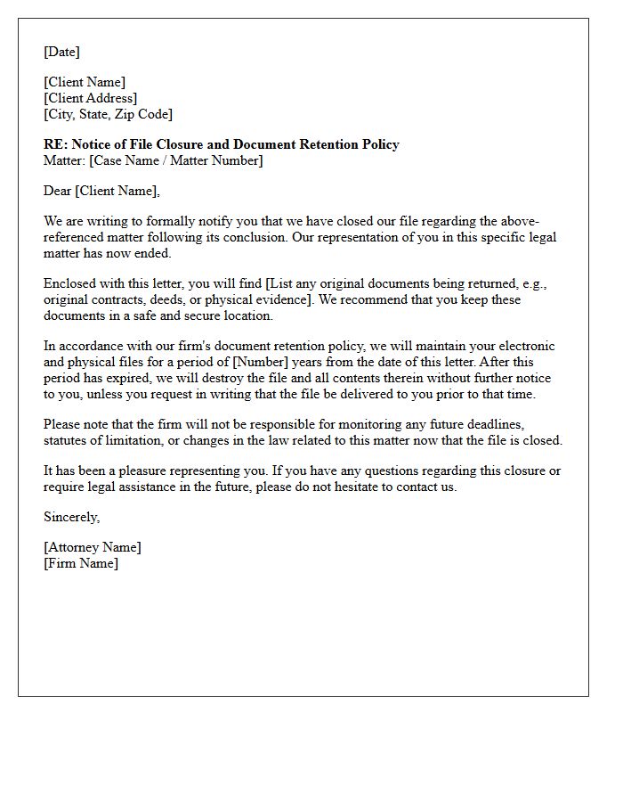 Post-Litigation File Closure and Document Retention Letter