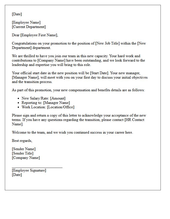 Congratulatory Welcome Letter for Internal Promotion Transfer