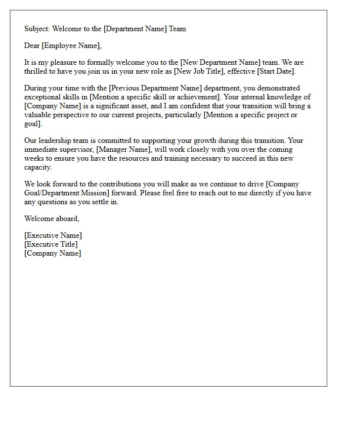 Executive Welcome Letter for Cross-Departmental Transfer