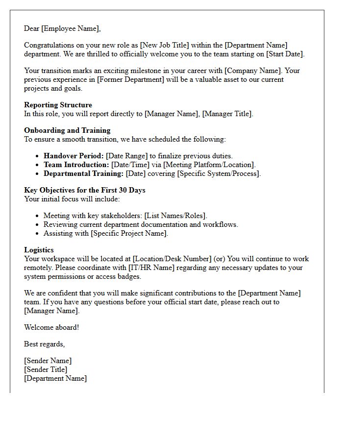Comprehensive Welcome Letter for Internal Department Transition