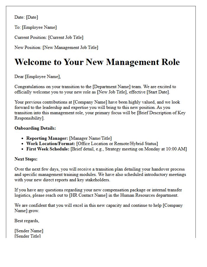 Onboarding Welcome Letter for Internal Management Transfer