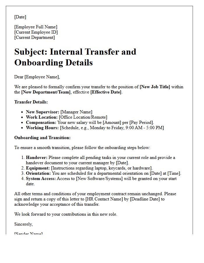 Employment Transfer and Onboarding Letter