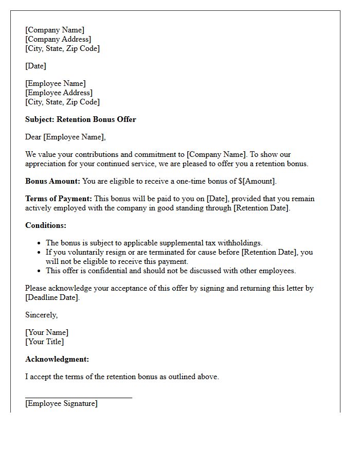 Retention Bonus Offer Letter