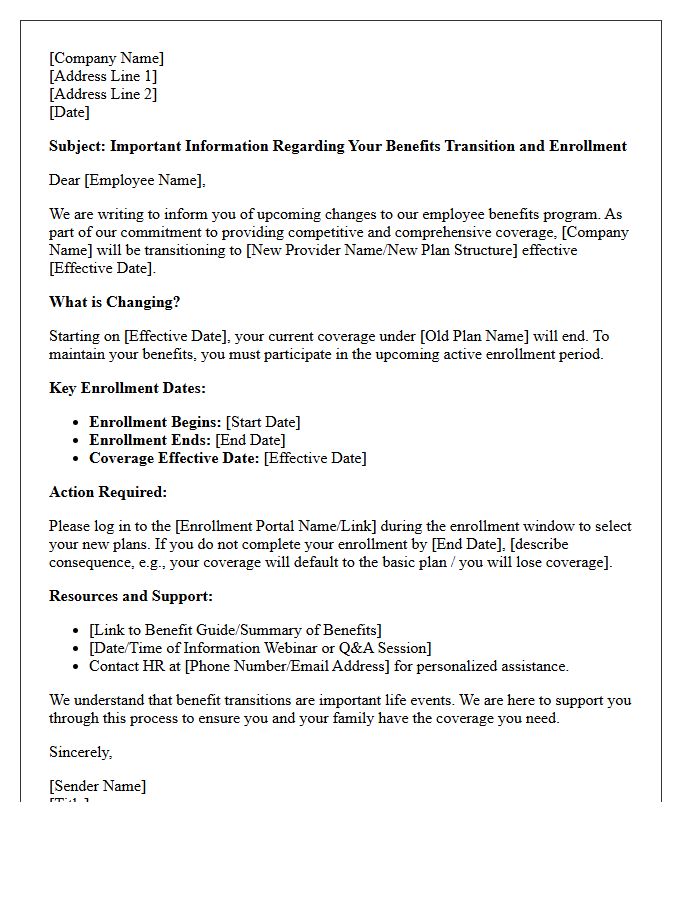 Benefits Transition and Enrollment Letter