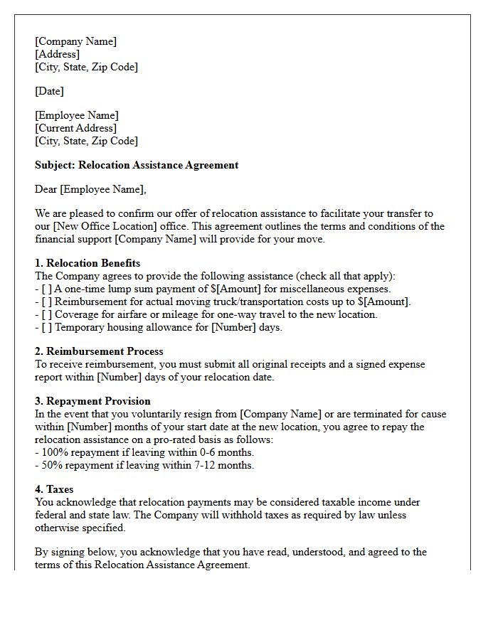Relocation Assistance Agreement Letter