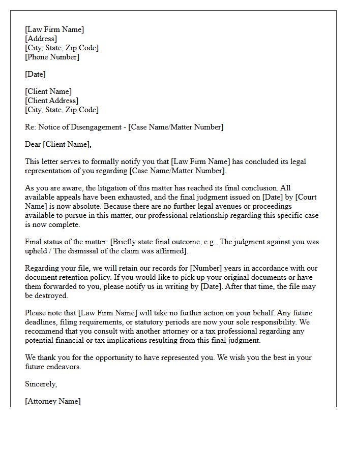 Post-Litigation Exhausted Appeals Disengagement Letter