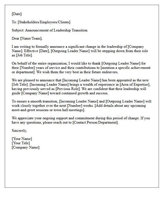 Leadership Transition Announcement Letter
