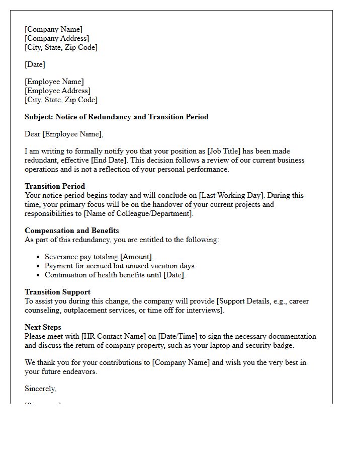 Redundancy and Transition Notice Letter