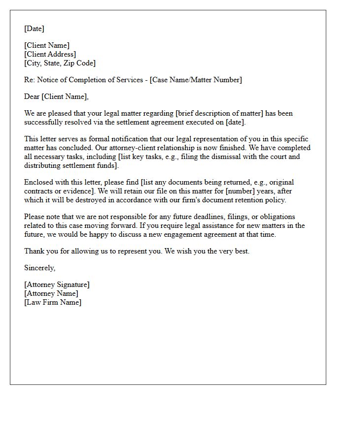 Post-Settlement Disengagement Letter