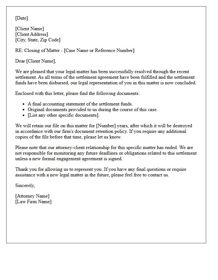 Final Post-Settlement Disengagement Letter