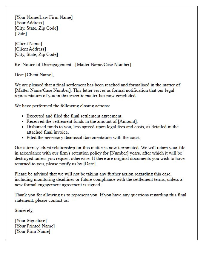 Formal Post-Settlement Disengagement Letter