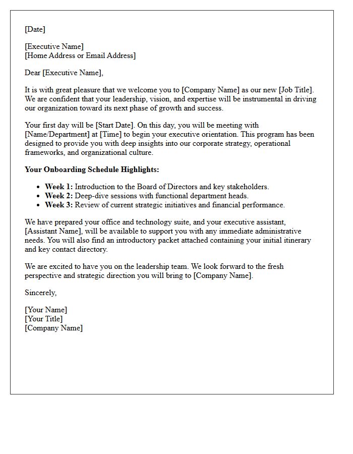 Executive Leadership Onboarding Welcome Letter