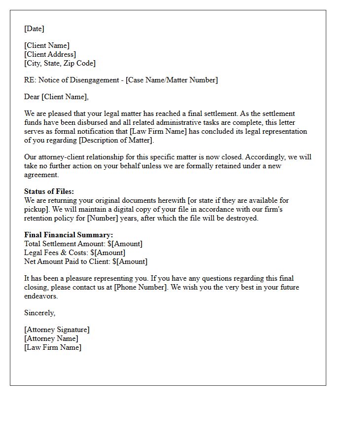 Client Post-Settlement Disengagement Letter