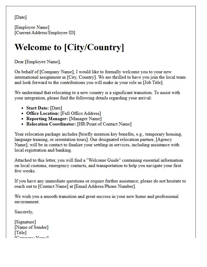 International Expatriate Relocation Welcome Letter