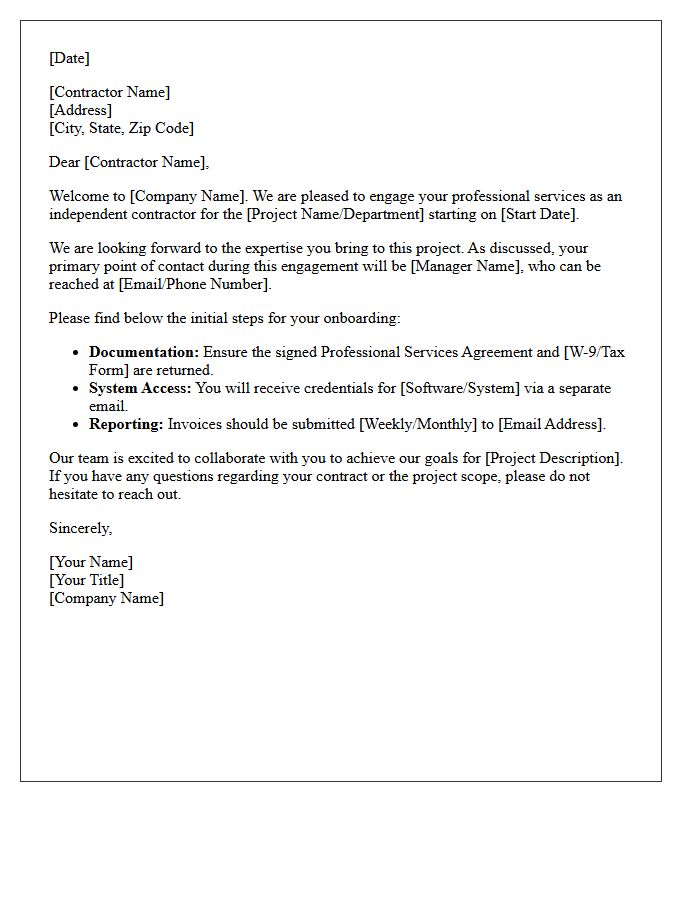 Contract Professional Engagement Welcome Letter