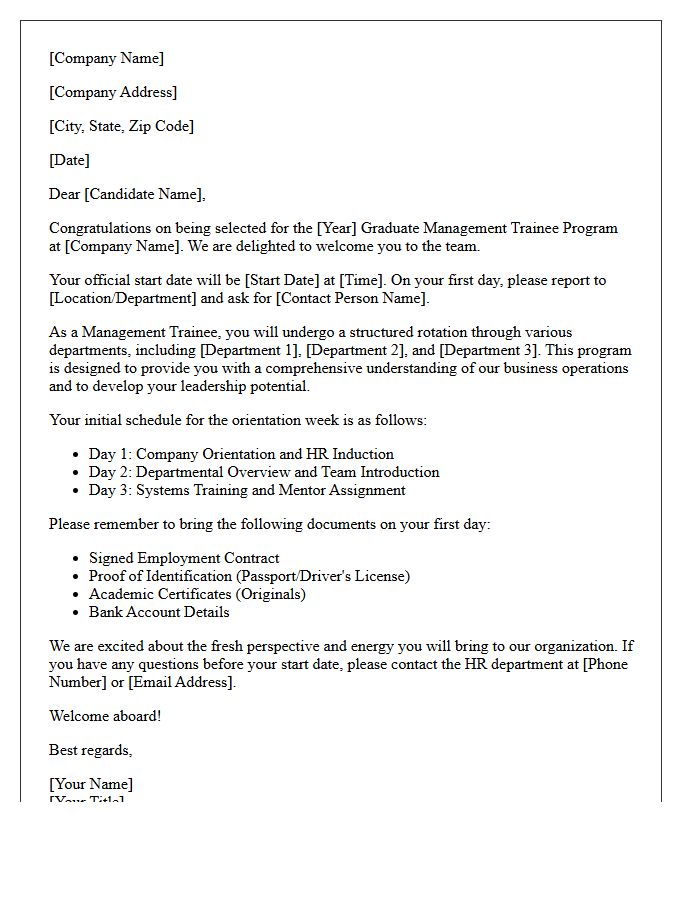 Graduate Management Trainee Welcome Letter