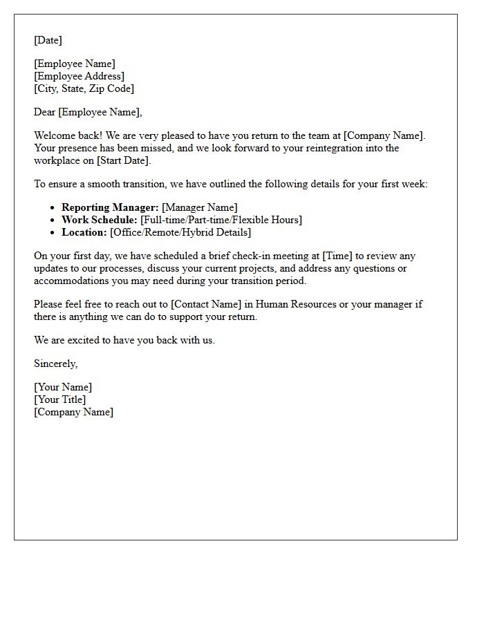 Return To Work Reintegration Welcome Letter