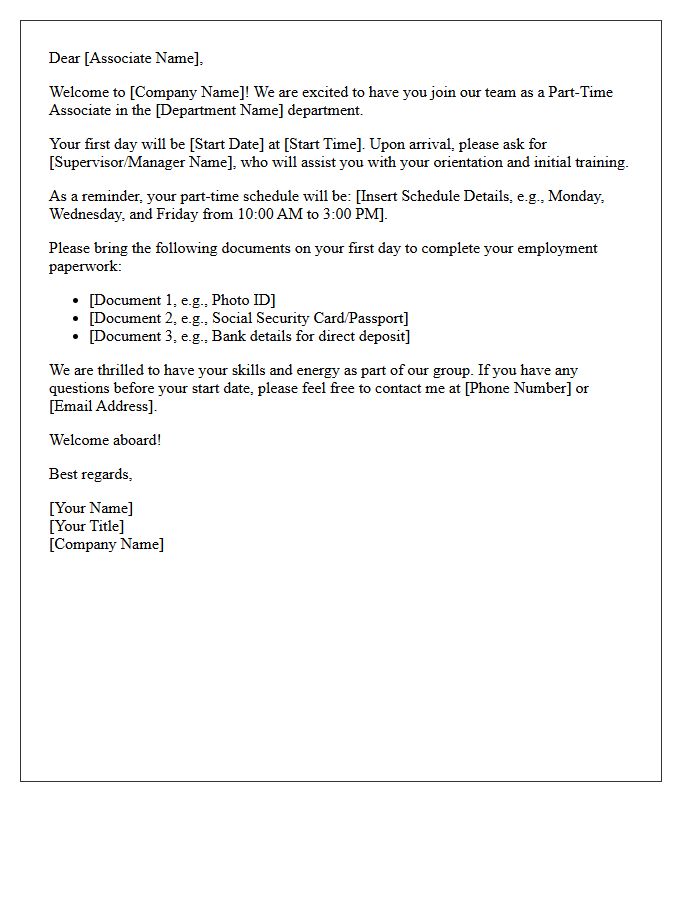 Part Time Associate Welcome Letter