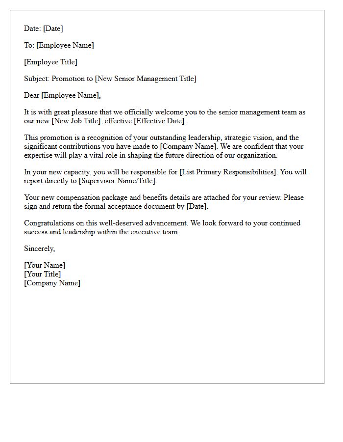 Senior Management Promotion Welcome Letter