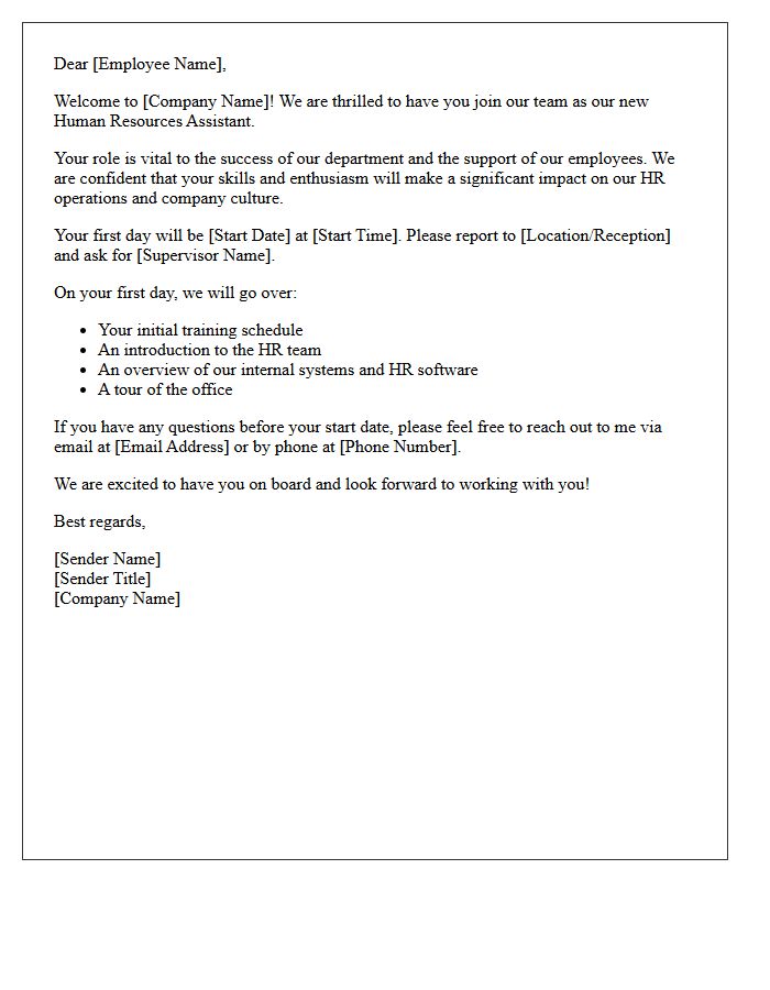 Welcome Letter for New Human Resources Assistant