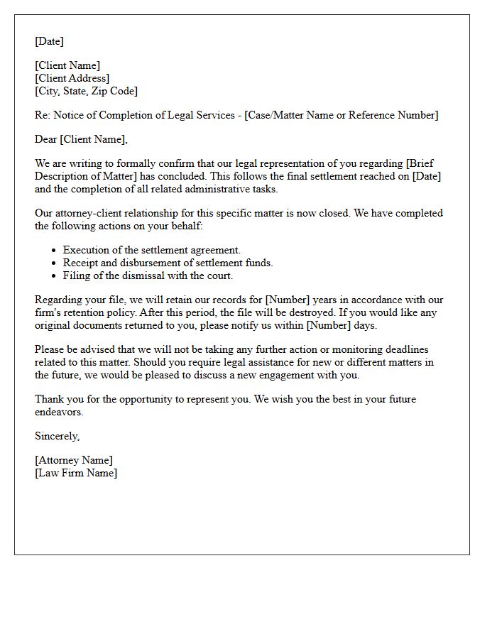 Post-Settlement Matter Disengagement Letter