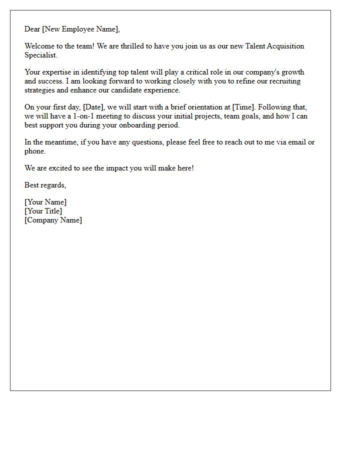 Direct Supervisor Welcome Letter for Talent Acquisition Specialist