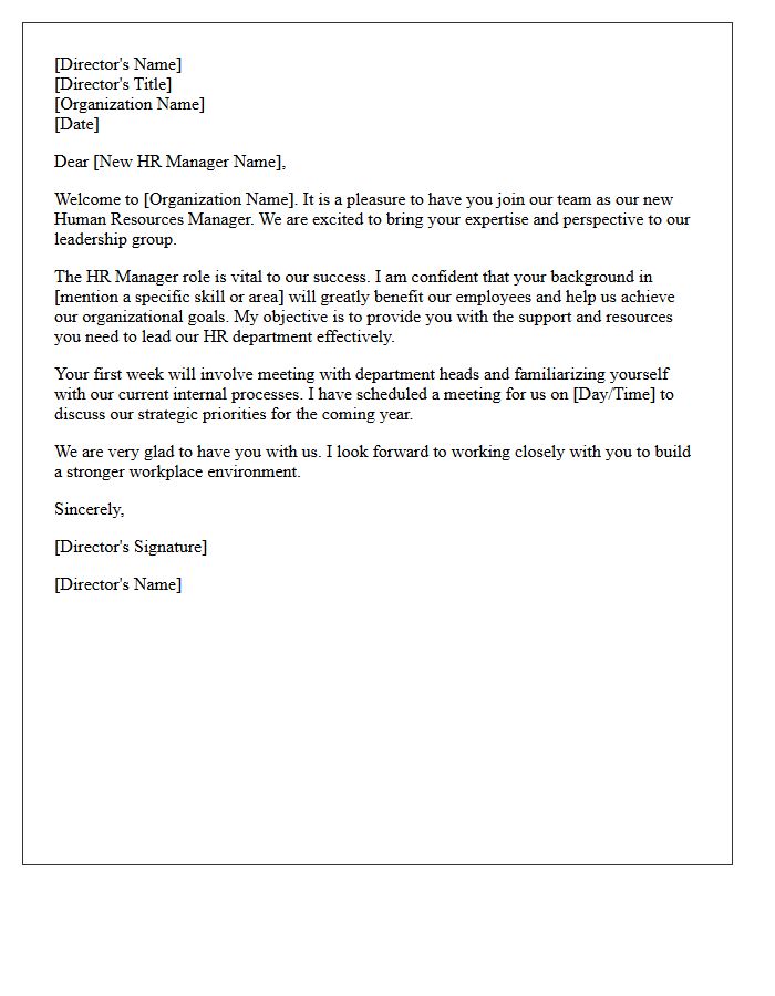 Welcome Letter from Director to New Human Resources Manager