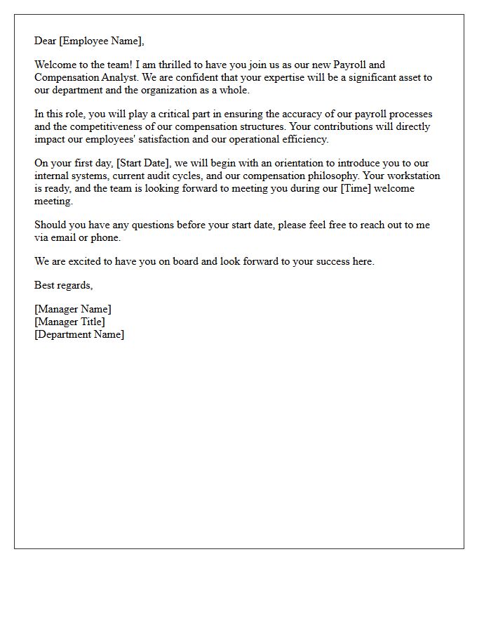 Direct Supervisor Welcome Letter for Payroll and Compensation Analyst