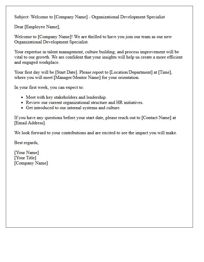 Welcome Letter for Organizational Development Specialist