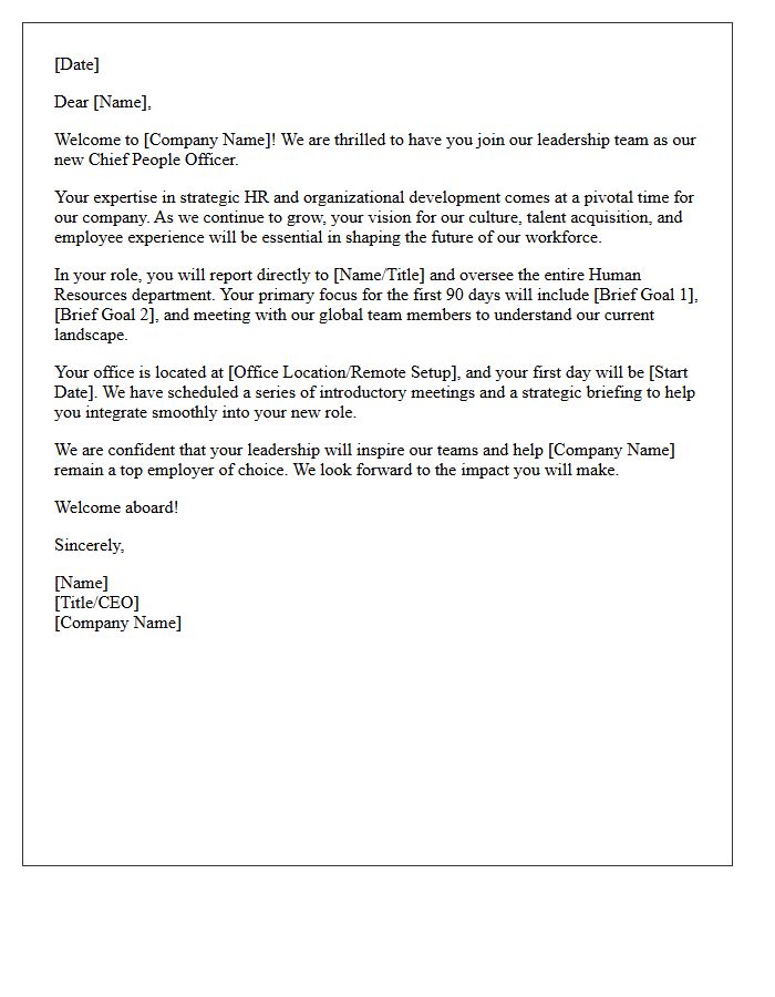 Human Resources Executive Welcome Letter for Chief People Officer