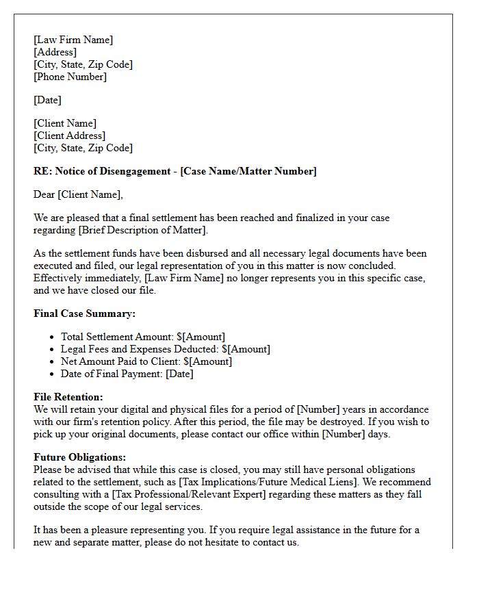Post-Settlement Case Disengagement Letter
