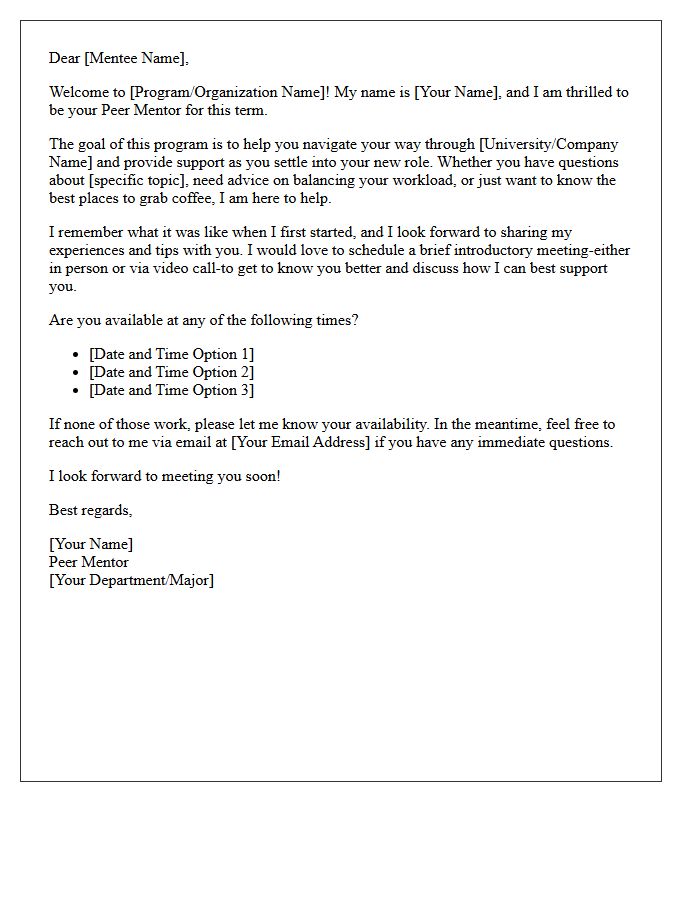 Welcome Letter From Peer Mentor