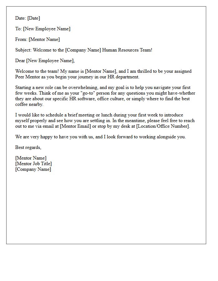 Human Resources Peer Mentor Welcome Letter