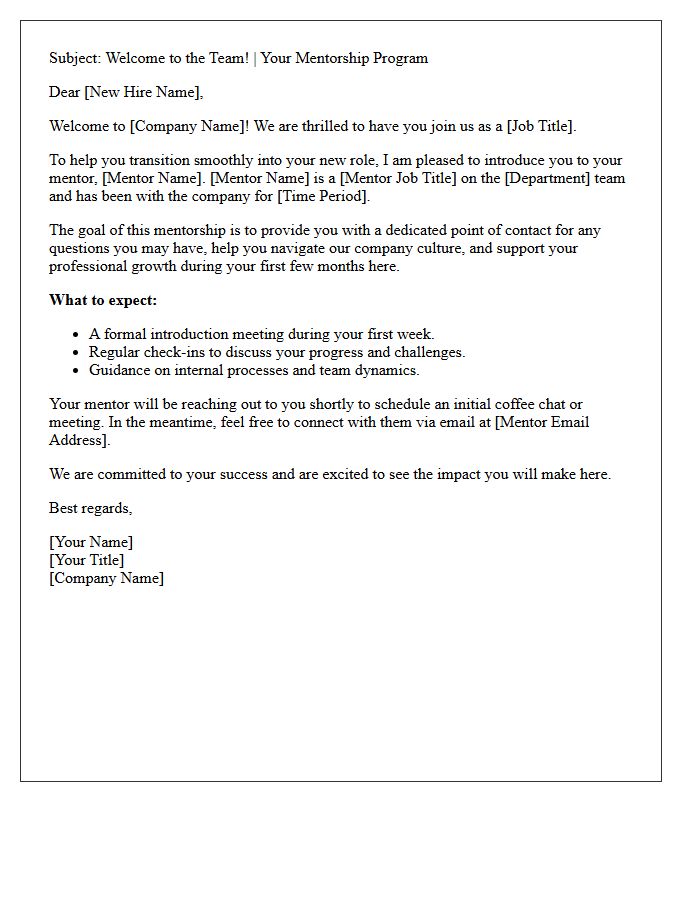 New Hire Mentorship Welcome Letter