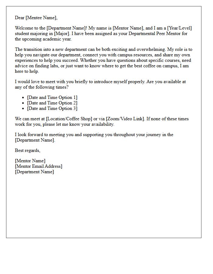 Departmental Peer Mentor Welcome Letter