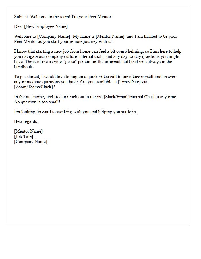 Remote Employee Peer Mentor Welcome Letter