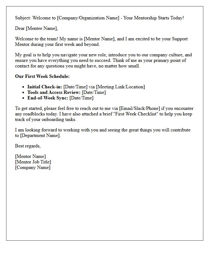First Week Support Mentor Welcome Letter