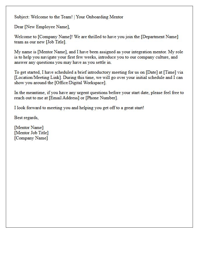 Employee Integration Mentor Welcome Letter