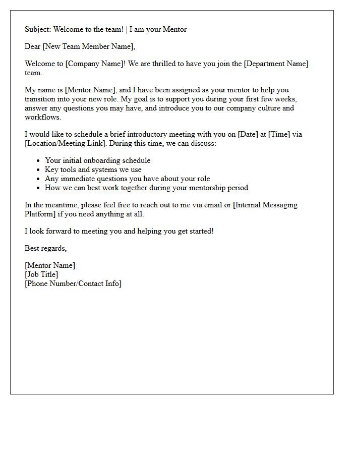 New Team Member Mentor Welcome Letter