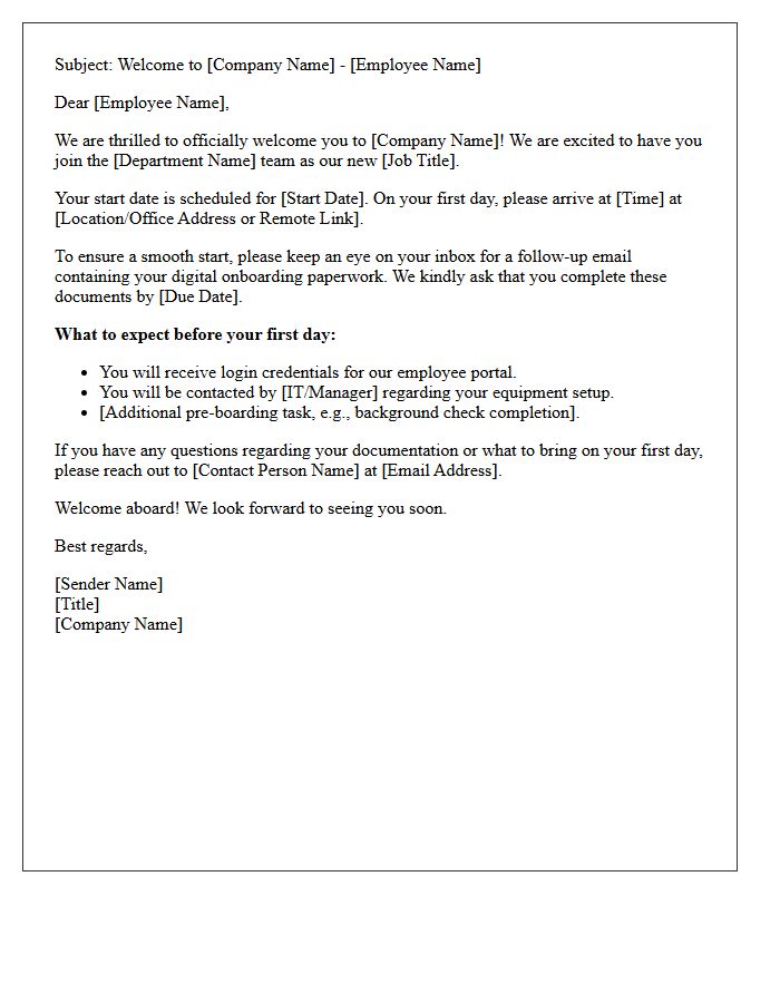 Standard Pre-Onboarding Welcome Letter