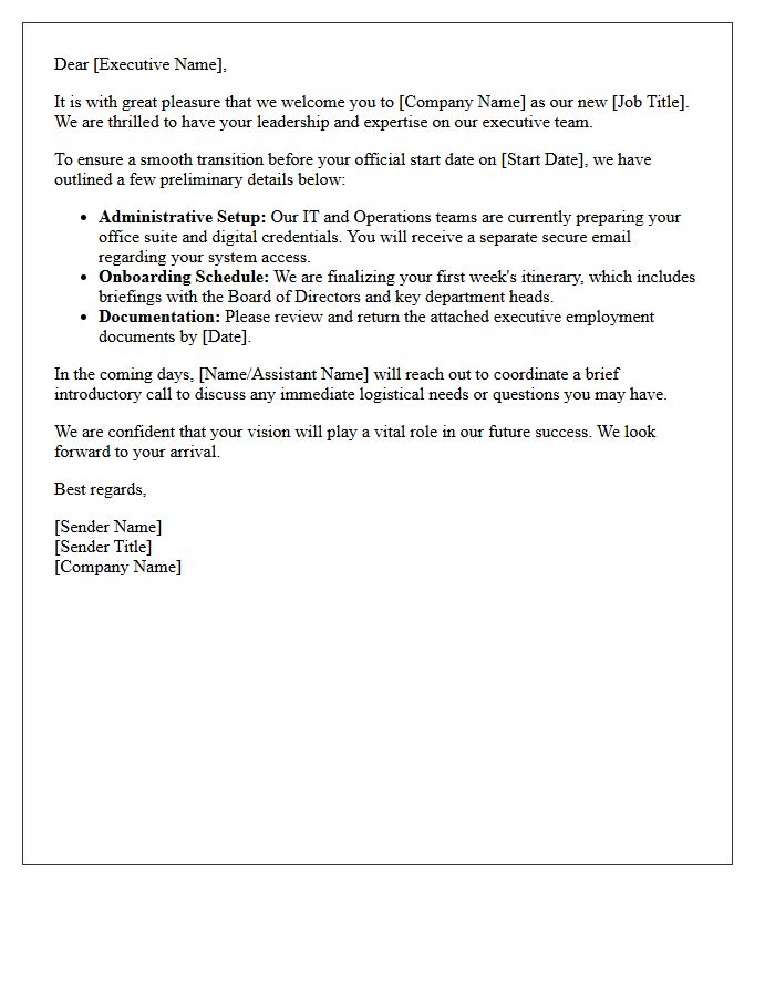 Executive Pre-Onboarding Welcome Letter