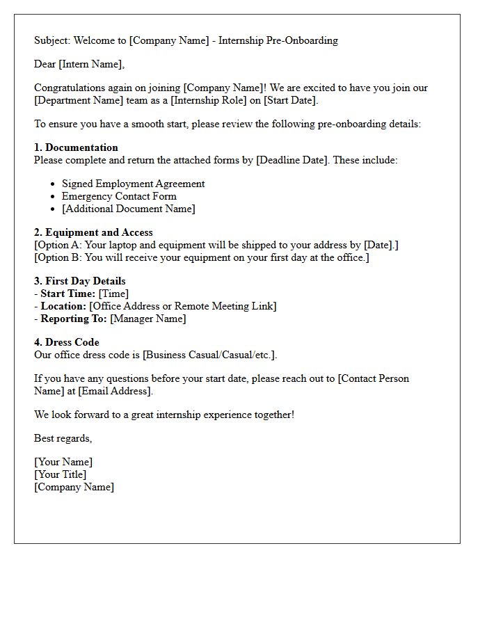 Internship Pre-Onboarding Welcome Letter